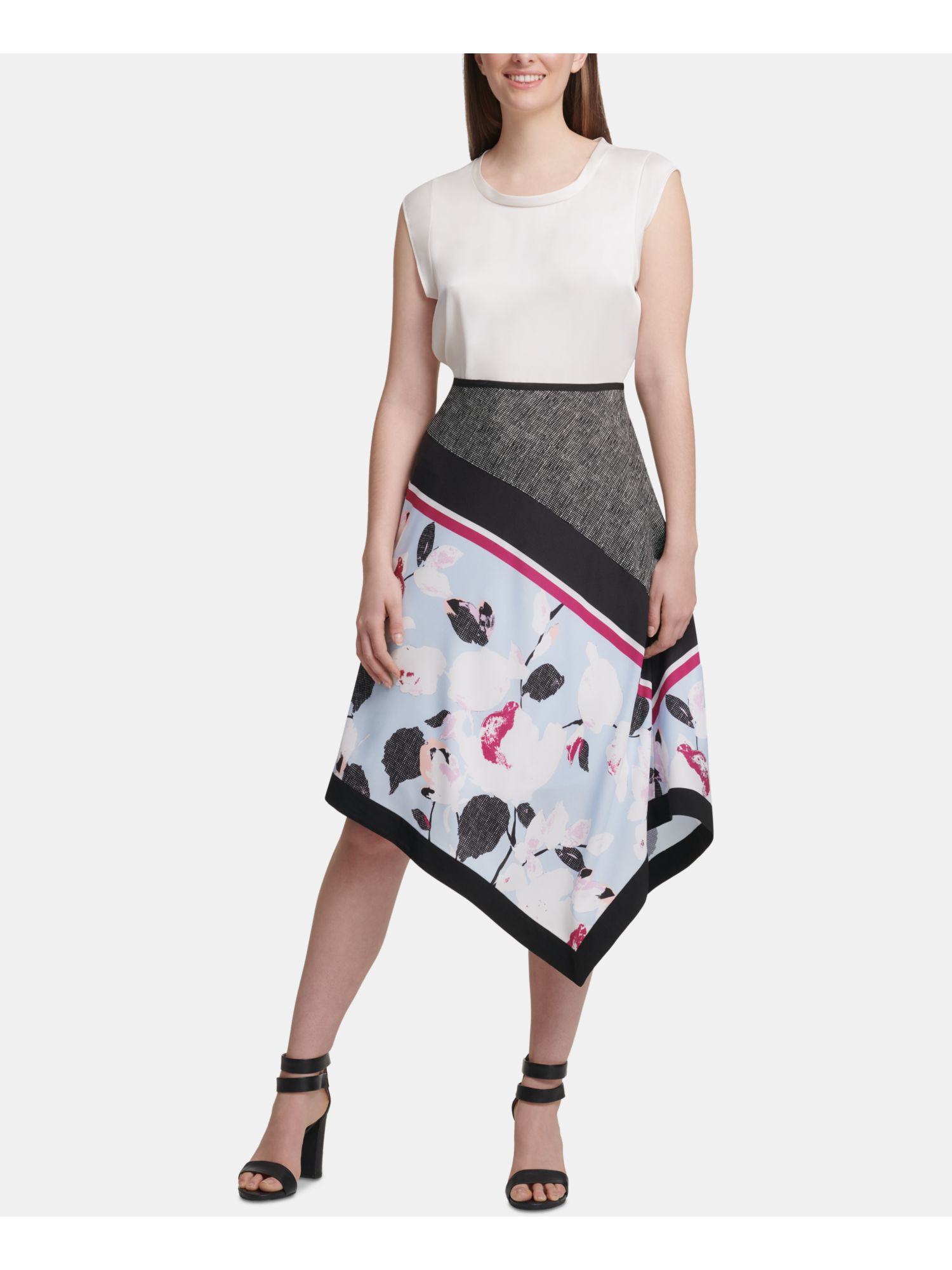 Womens Blue Printed Tea-Length A-Line Skirt 2